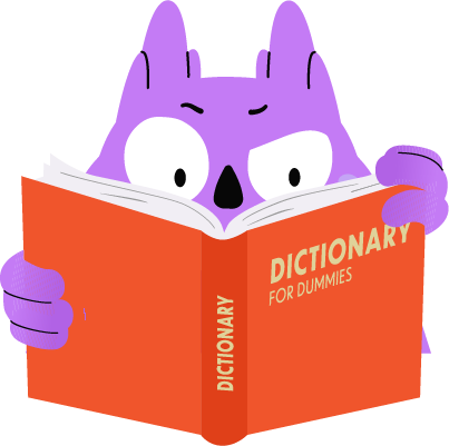 Phrasely mascot reading a dictionary